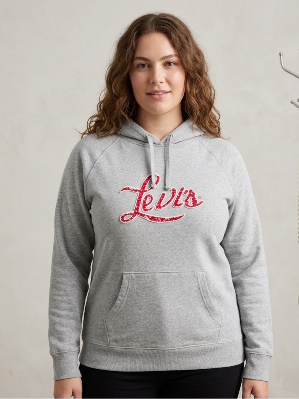 Levi’s Gray Pink Sequin Logo Pullover Hoodie Size Large